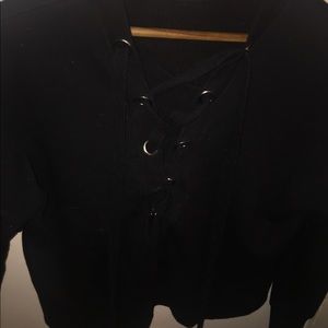 Black cropped lace up top